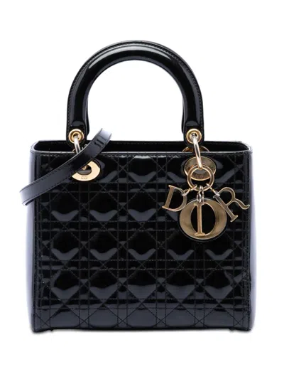 Pre-owned Dior 2013 Medium Patent Cannage Lady  Satchel In Black