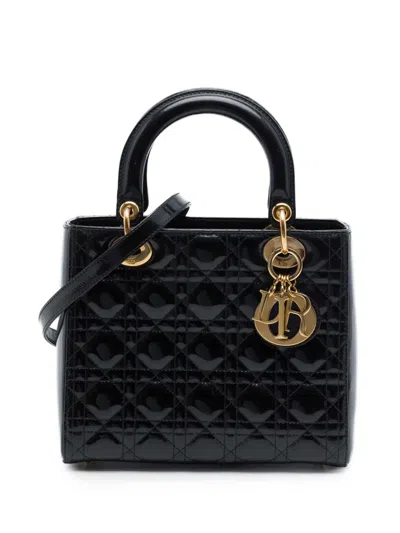Pre-owned Dior 2013 Medium Patent Cannage Lady  Satchel In Black