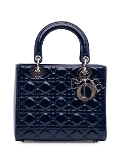 Pre-owned Dior 2013 Medium Patent Cannage Lady  Satchel In Blue