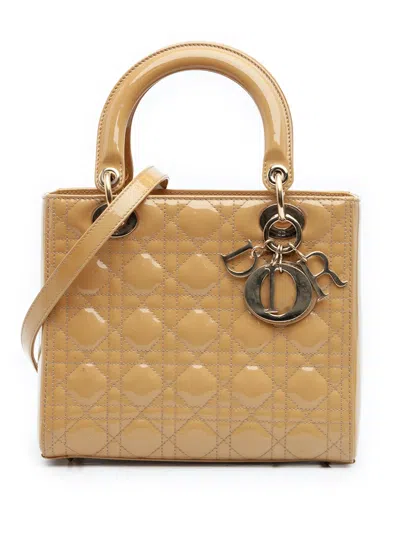 Pre-owned Dior 2013 Medium Patent Cannage Lady  Satchel In Brown