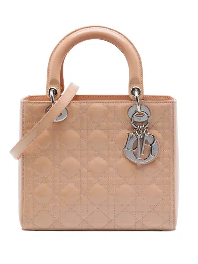 Pre-owned Dior 2013 Medium Patent Cannage Lady  Satchel In Brown