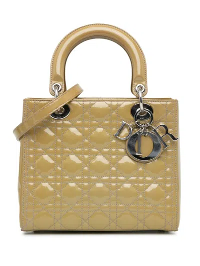 Pre-owned Dior 2013 Medium Patent Cannage Lady  Satchel In Brown