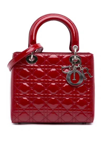 Pre-owned Dior 2013 Medium Patent Cannage Lady  Satchel In Red