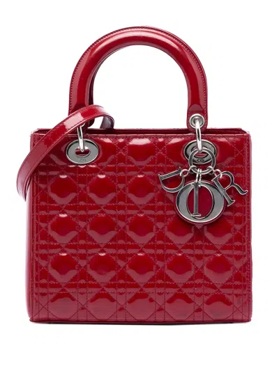 Pre-owned Dior 2013 Medium Patent Cannage Lady  Satchel In Red