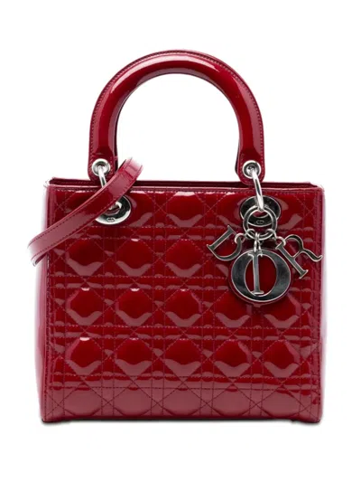 Pre-owned Dior 2013 Medium Patent Cannage Lady  Satchel In Red