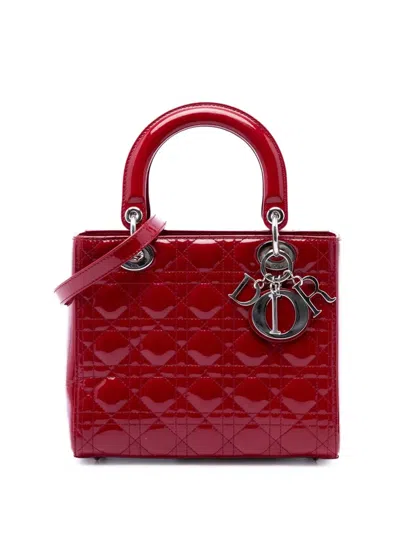 Pre-owned Dior 2013 Medium Patent Cannage Lady  Satchel In Red