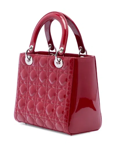 Pre-owned Dior 2013 Medium Patent Cannage Lady  Satchel In Red
