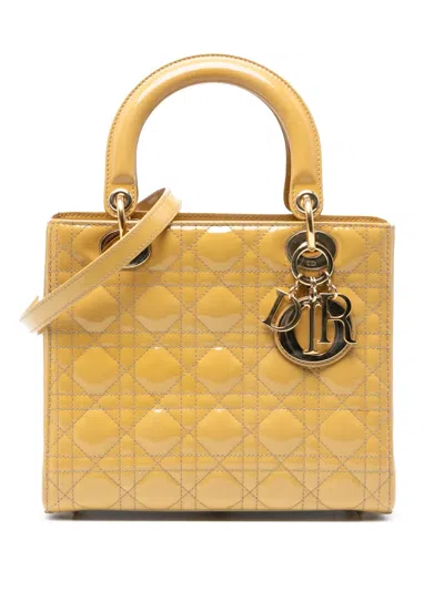 Pre-owned Dior 2013 Medium Patent Cannage Lady  Satchel In Yellow