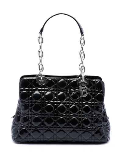 Pre-owned Dior 2013 Medium Patent Cannage Lady  Soft Shopping Tote Bag In Black