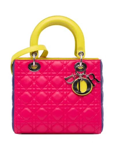 Pre-owned Dior 2013 Medium Tricolor Lambskin Cannage Lady  Satchel In 粉色