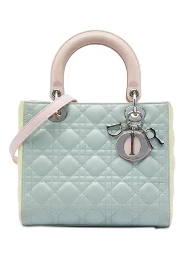 Pre-owned Dior 2013 Medium Tricolor Lambskin Cannage Lady  Satchel In Green
