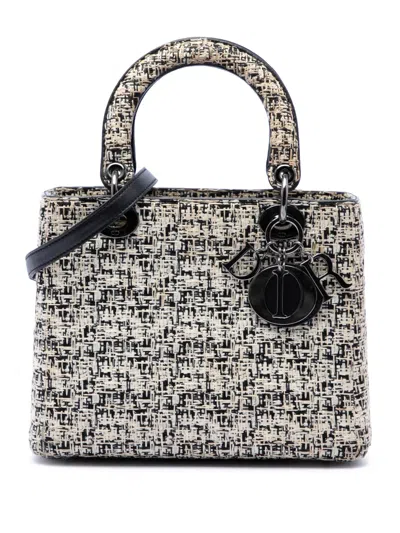 Pre-owned Dior 2013 Medium Tweed Lady  Satchel In White