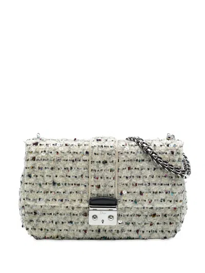 Pre-owned Dior 2013 Medium Tweed Miss  Flap Crossbody Bag In White