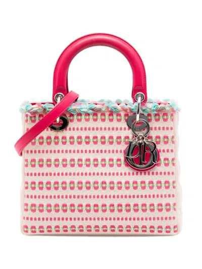 Pre-owned Dior 2013 Medium Tweed Sequin Lady  Satchel In Pink
