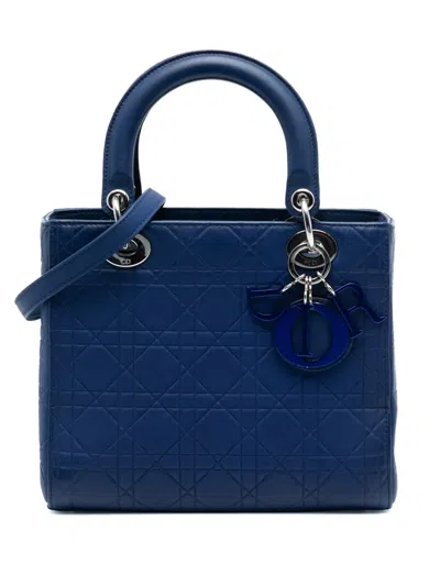 Pre-owned Dior 2013 Medium Ultra Matte Calfskin Cannage Embossed Lady  Satchel In Blue