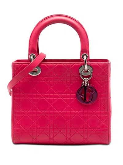 Pre-owned Dior 2013 Medium Ultra Matte Calfskin Cannage Embossed Lady  Satchel In Pink