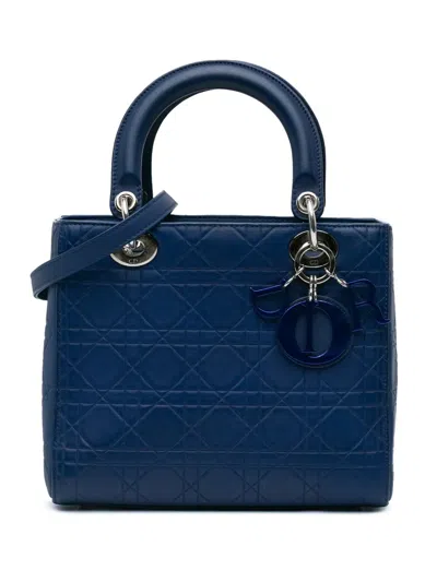 Pre-owned Dior 2013 Medium Ultra Matte Calfskin Cannage Lady  Satchel In Blue