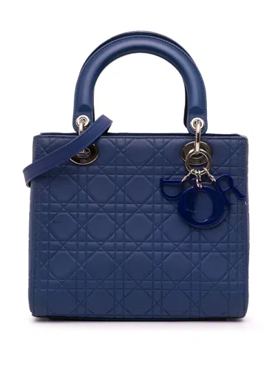 Pre-owned Dior 2013 Medium Ultra Matte Calfskin Embossed Cannage Lady  Satchel In Blue