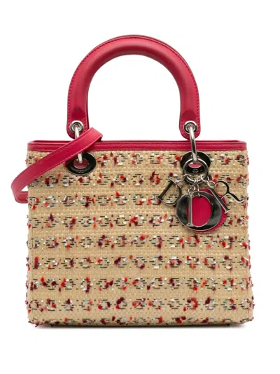 Pre-owned Dior 2013 Medium Woven Raffia Lady  Satchel In Brown
