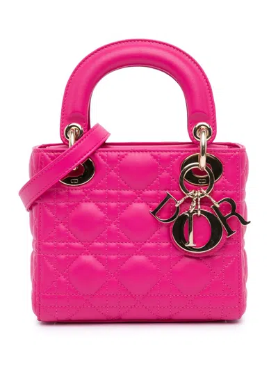 Pre-owned Dior 2013 Mini Lambskin Cannage Lady  Satchel In Pink
