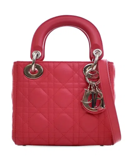 Pre-owned Dior 2013 Mini Lambskin Cannage Lady  Satchel In Pink