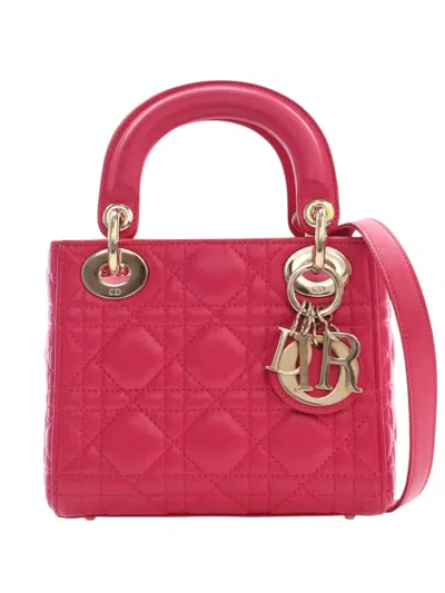 Pre-owned Dior 2013 Mini Lambskin Cannage Lady  Satchel In Pink
