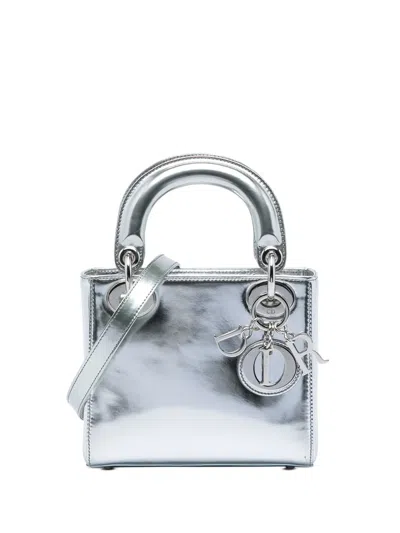 Pre-owned Dior 2013 Mini Metallic Patent Lady  Satchel In Silver