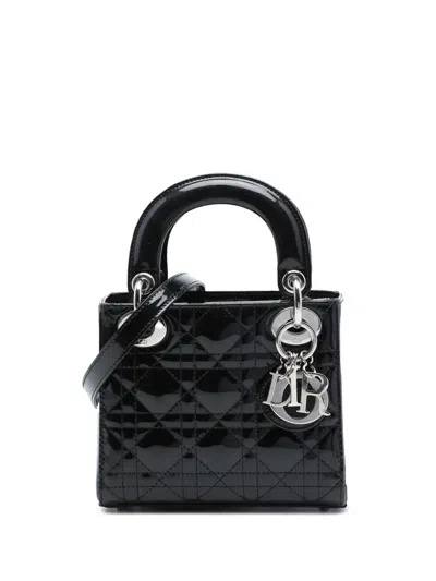 Pre-owned Dior 2013 Mini Patent Cannage Lady  Satchel In Black