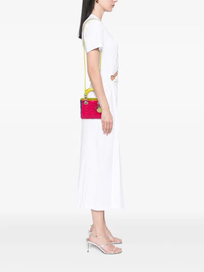 Pre-owned Dior 2013 Mini Tricolor Lambskin Cannage Lady  Satchel In Pink