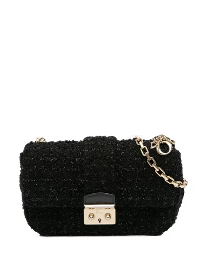 Pre-owned Dior 2013 Mini Tweed Cannage Miss  Flap Crossbody Bag In Black