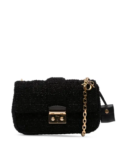 Pre-owned Dior 2013 Mini Tweed Cannage Miss  Flap Crossbody Bag In Black