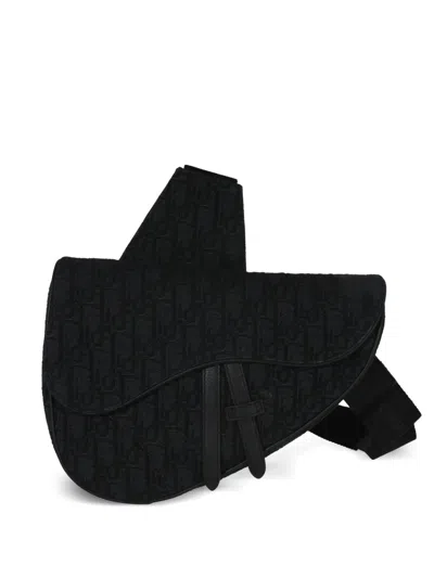 Pre-owned Dior 2013 Oblique Saddle Shoulder Bag In Black
