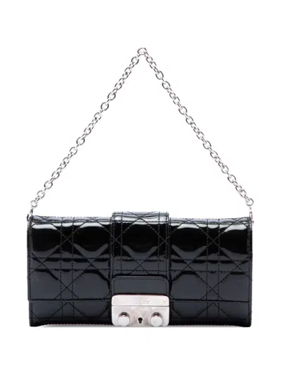 Pre-owned Dior 2013 Patent Cannage Miss  Wallet On Chain Crossbody Bag In Black