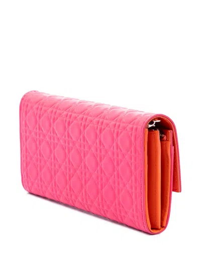 Pre-owned Dior 2014 Bicolor Lambskin Cannage Lady  Wallet On Chain Shoulder Bag In Pink