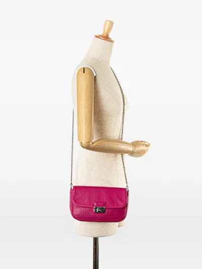 Pre-owned Dior 2014 Calfskin Cannage Ling Wallet On Chain Crossbody Bag In Purple