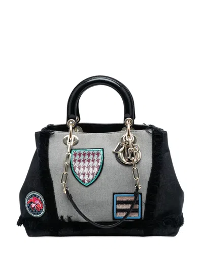 Pre-owned Dior 2014 Denim Patch D Light Satchel In Black