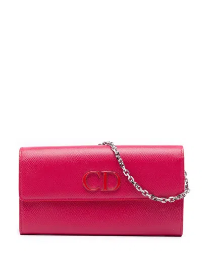 Pre-owned Dior 2014 Grained Patent Mania Rendez Vouz Wallet On Chain Handbag In Pink
