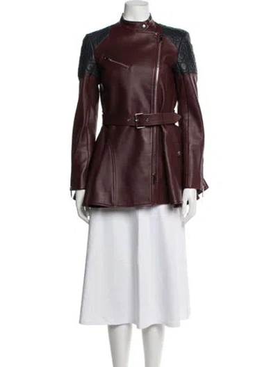 Pre-owned Dior 2014 Lamb Leather Biker Jacket In Burgundy