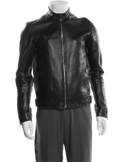 Pre-owned Dior 2014 Lamb Leather Moto Jacket In Black