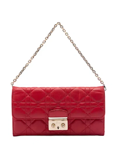 Pre-owned Dior 2014 Lambskin Cannage Miss  Promenade Wallet On Chain Shoulder Bag In Red