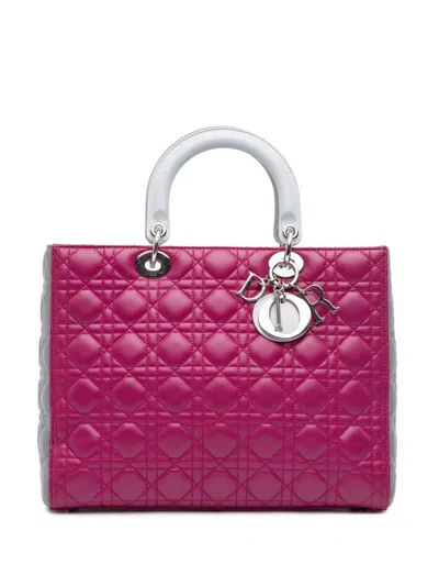 Pre-owned Dior 2014 Large Bicolor Lambskin Cannage Lady  Satchel In Pink