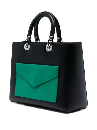 Pre-owned Dior 2014 Large Calfskin Pocket Tote Lady  Satchel In Black