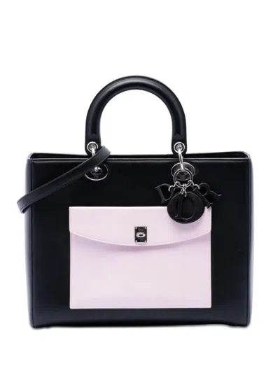 Pre-owned Dior 2014 Large Calfskin Pocket Tote Lady  Satchel In Black