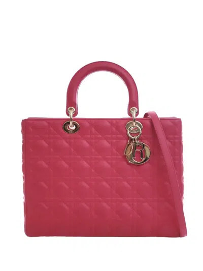 Pre-owned Dior 2014 Large Lambskin Cannage Lady  Satchel In Pink