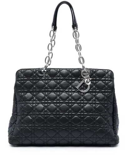 Pre-owned Dior 2014 Large Lambskin Cannage Soft Zipped Lady  Shopping Tote Bag In Black