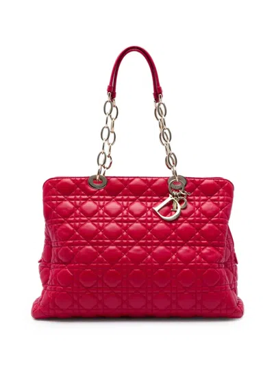 Pre-owned Dior 2014 Large Lambskin Cannage Soft Zipped Lady  Shopping Tote Bag In Red