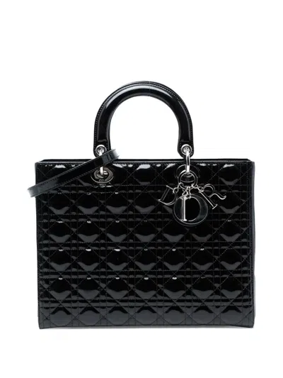 Pre-owned Dior 2014 Large Patent Cannage Lady  Satchel In Black