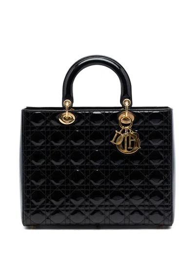 Pre-owned Dior 2014 Large Patent Cannage Lady  Satchel In Black