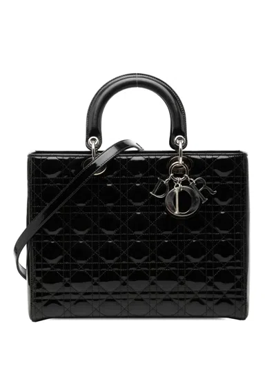 Pre-owned Dior 2014 Large Patent Cannage Lady  Satchel In Black