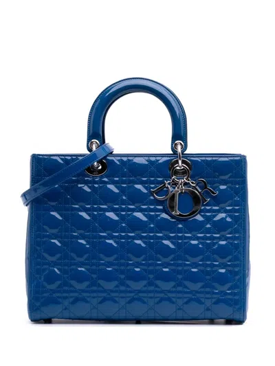 Pre-owned Dior 2014 Large Patent Cannage Lady  Satchel In Blue